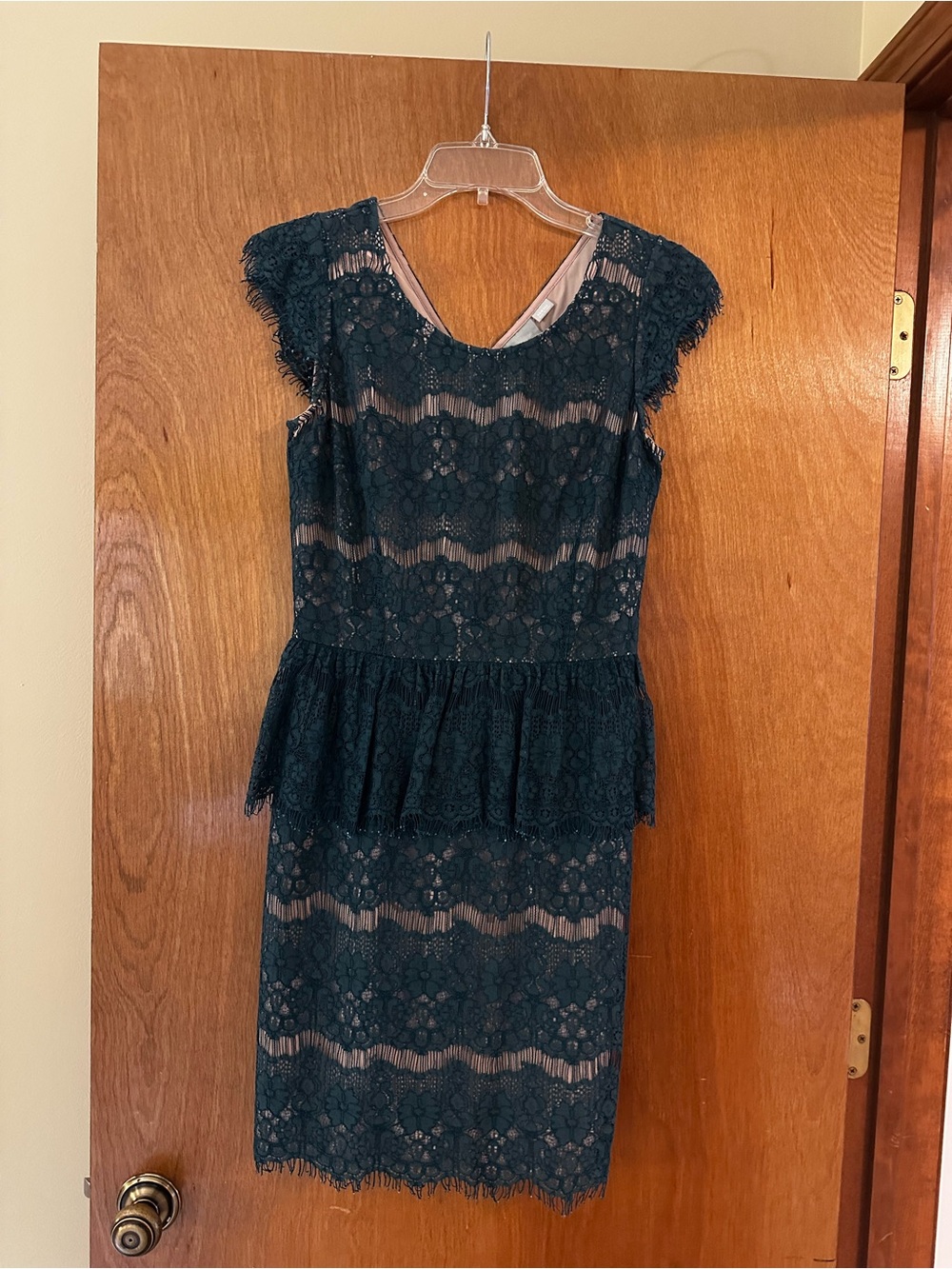 Maeve Lace Peplum Sheath Dress - Dark Teal
